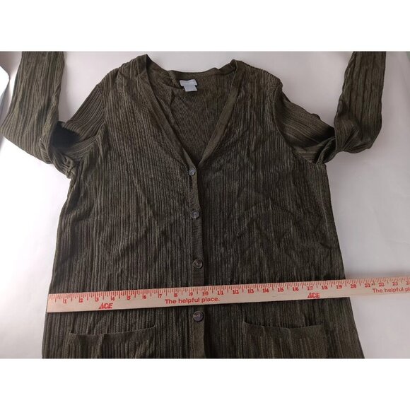 Chico's Cardigan Sweater Olive Green Ribbed Long Sleeve Button Up - Size L - Picture 5 of 11